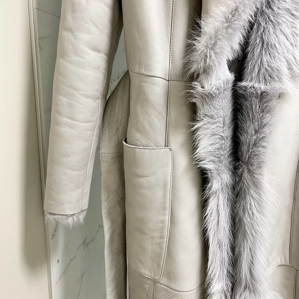 REISS Lonine Shearling Coat in Grey - Picture 9 of 14
